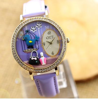 นาฬิกาข้อมือ Diy นาฬิกาข้อมือผู้หญิง แต่ง Display 3 มิติ ลายนกน้อย ในกรง สวยหรู นาฬิกาแฟชั่นแต่งลาย 866177_2