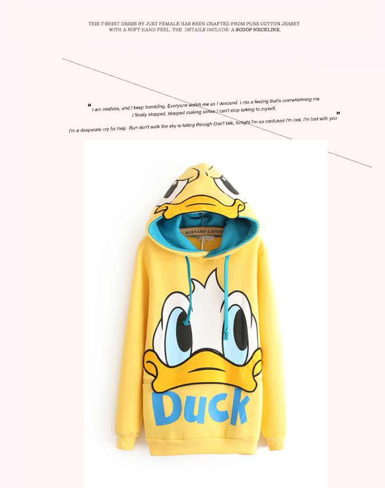เสื้อกันหนาว เป็ดน้อยน่ารัก สีเหลือง แบบสวม ฮูดดี้เป็ด น่ารักสุดๆ ผ้า cotton ไม่หนามากใส่คลุมวันสบายๆ กำลังดีจ้า