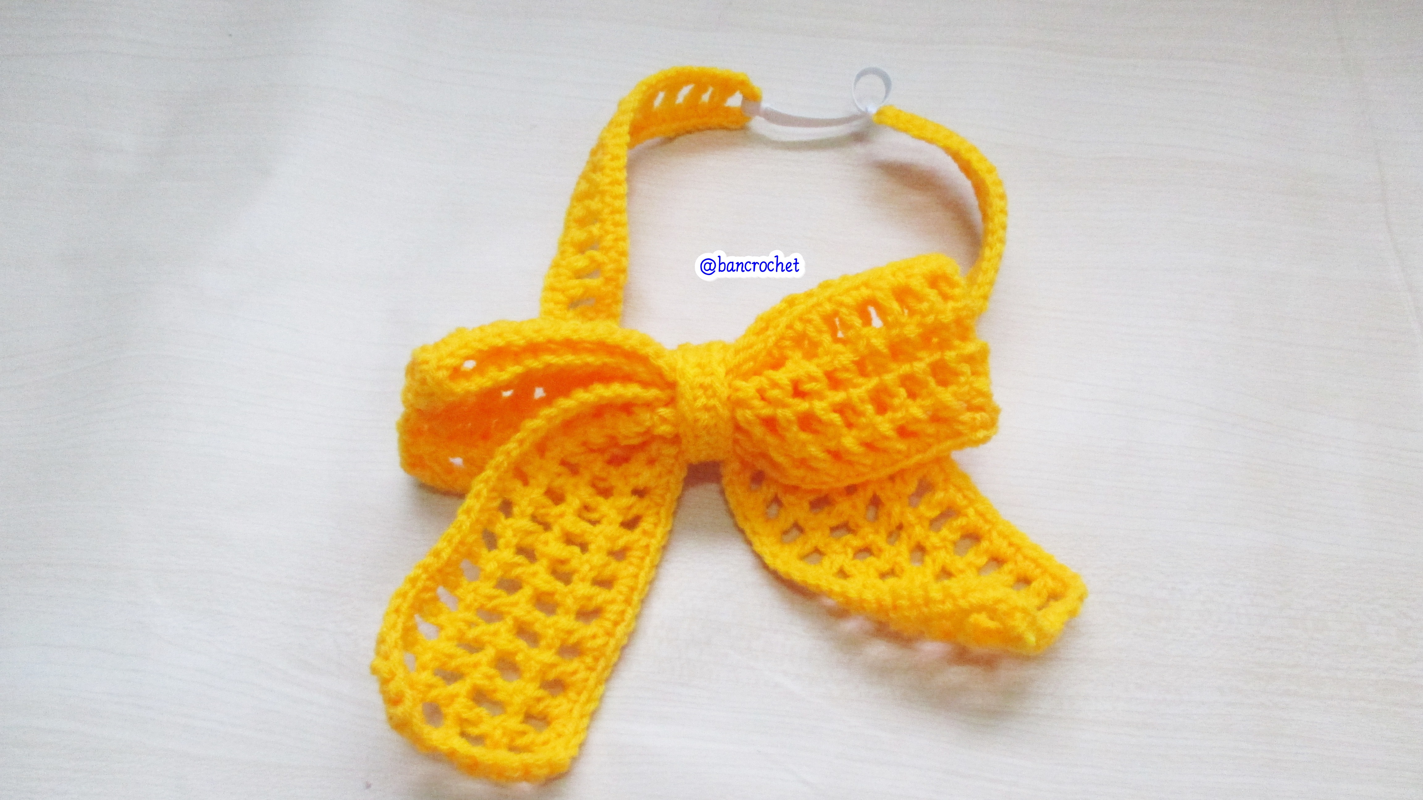 Bancrochet ที่คาดผมถักโครเชต์ โบว์ถักคาดผม Crochet Bow Headband เหลืองเชอเบท 5 inch