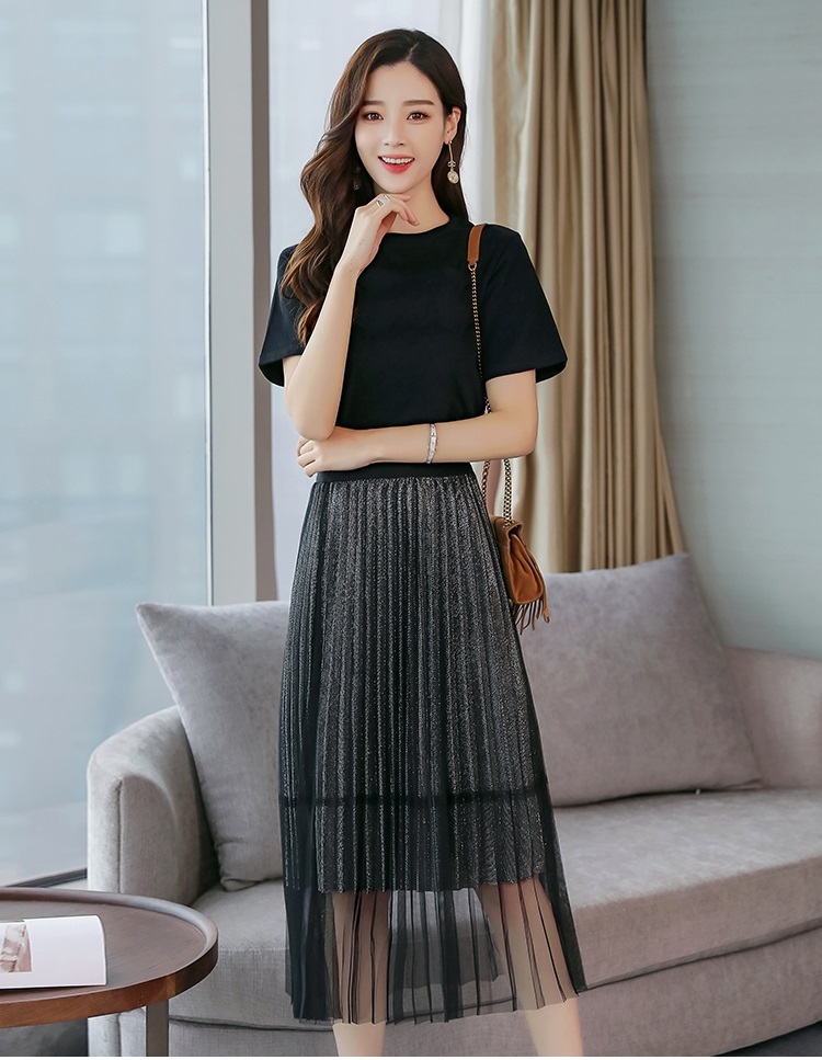 Set_bs1756 ชุดเซ็ท 2 ชิ้น(เสื้อ+กระโปรง) เสื้อยืดสีดำเนื้อนุ่ม+กระโปรงยาวเอวยืดผ้าวิ้งเนื้อนิ่มสีเทาคลุมทับด้วยผ้ามุ้งสีดำ ดีไซน์เก๋ๆ น่ารักดูมีดีเทลไม่ซ้ำใคร แมทช์ได้ลงตัว แยกใส่กับตัวอื่นได้อีกหลายลุค
