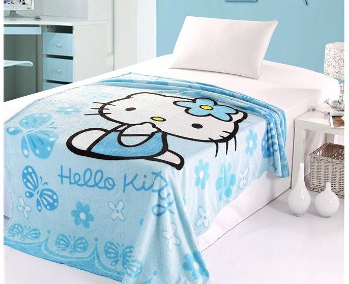 ผ้าห่มกำมะหยี่ เนื้อนุ่ม Hello Kitty สีฟ้า
