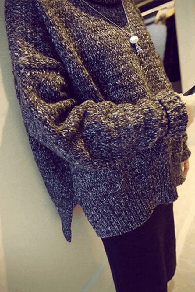 เสื้อไหมพรมคอเต่าตัวโคล่ง สีเทา ไหมพรมอุ่น ยืดได้เยอะ เรียบแต่เก๋