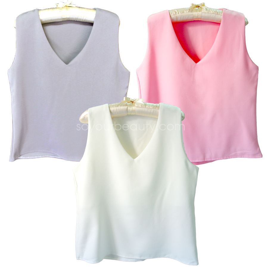 เสื้อผ้าแฟชั่น เสื้อคอวีแขนกุด ผ้าhanako