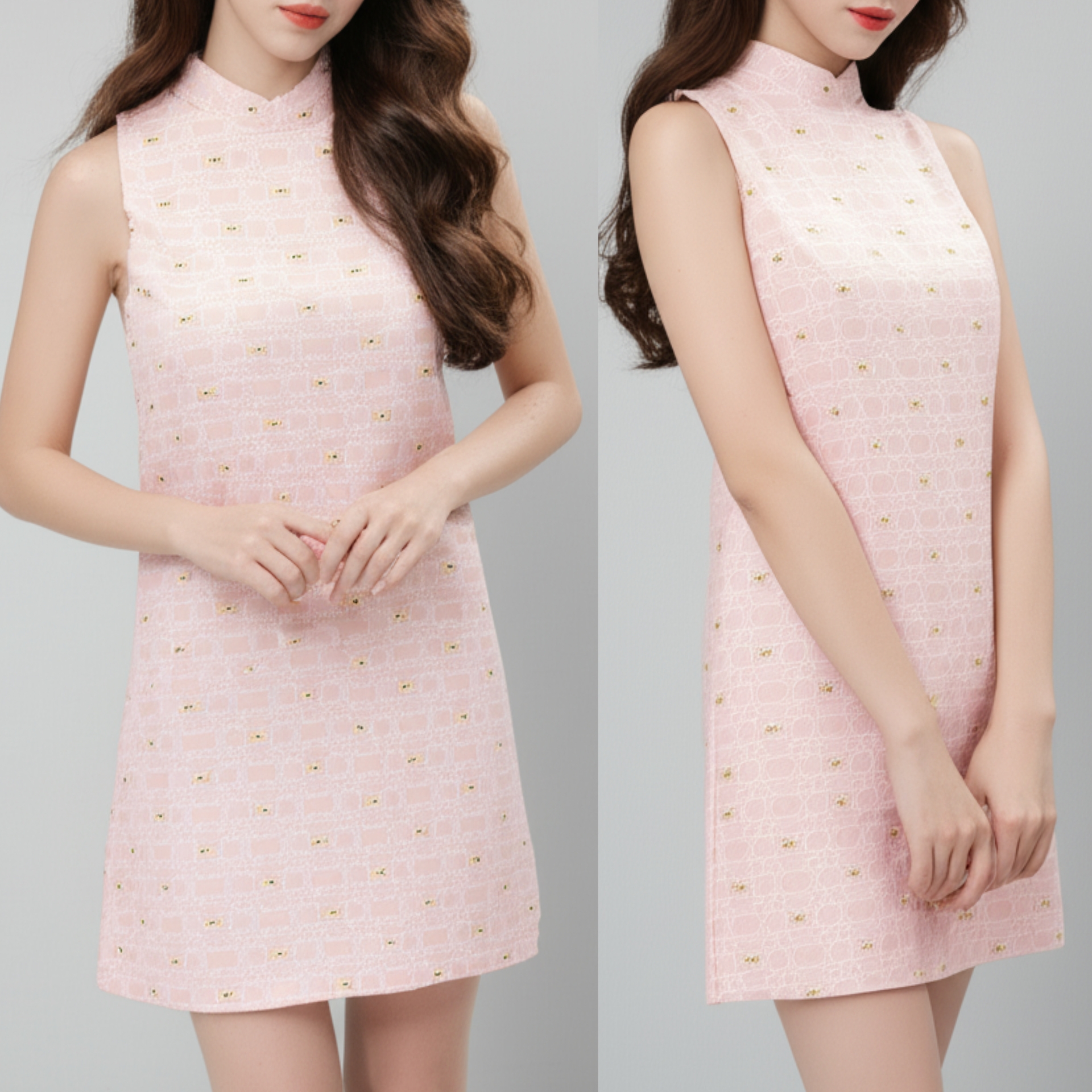 🌸 Dress3363 มินิเดรสดอกไม้ลายนูนชมพูพาสเทล งานสวยน่ารัก ใส่แล้วดูสดใส