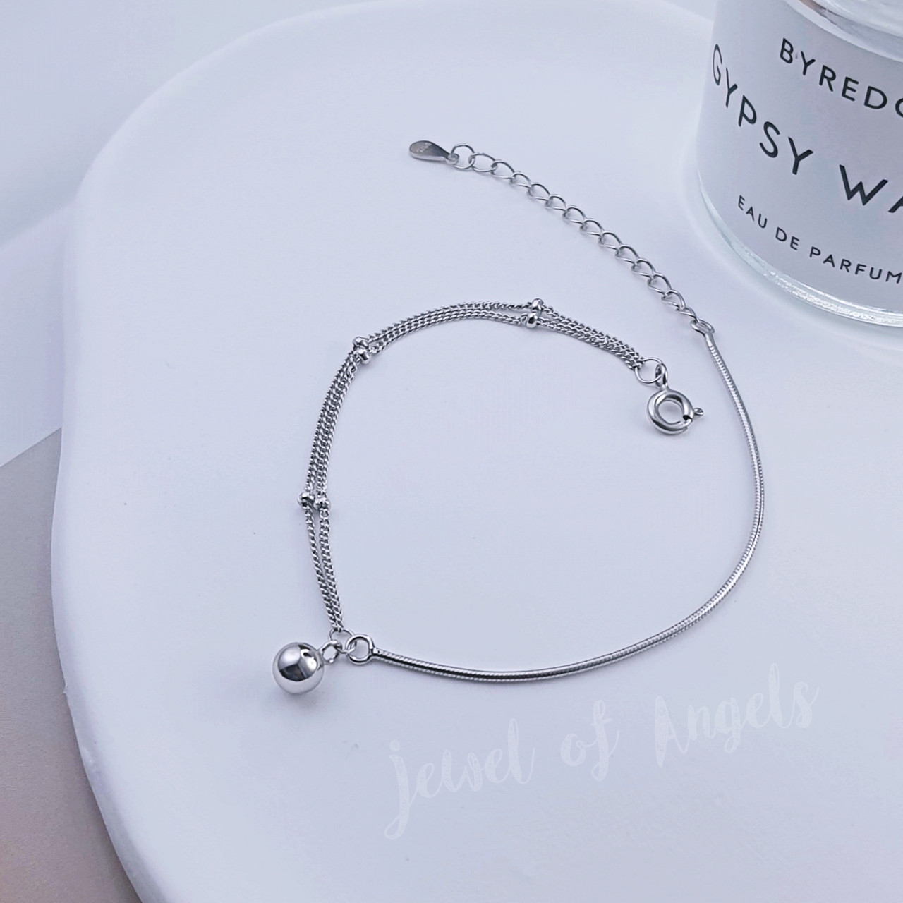 สร้อยข้อมือเงินแท้ S925 รุ่น Laugh สร้อยเลเยอร์ แต่งลูกบอลกลม สีเงิน เงินแท้ทั้งชิ้น silver925