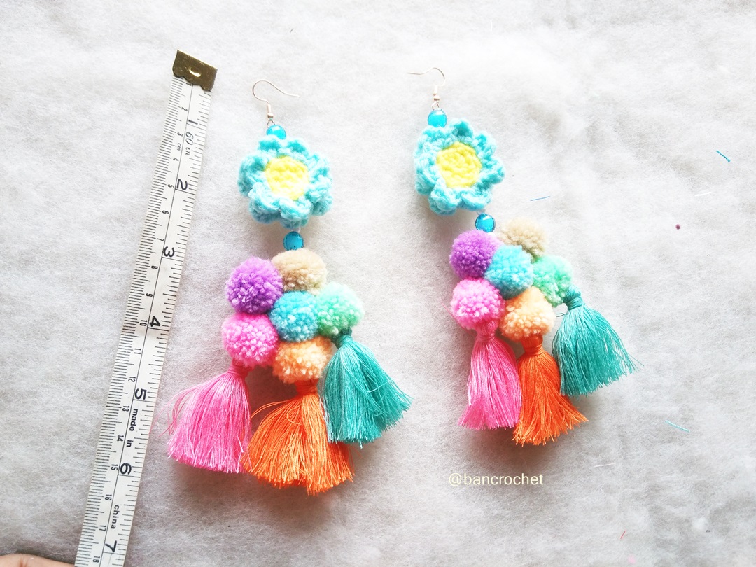 ต่างหูถักโครเชต์ crochet earrings หลากสี 5 นิ้ว