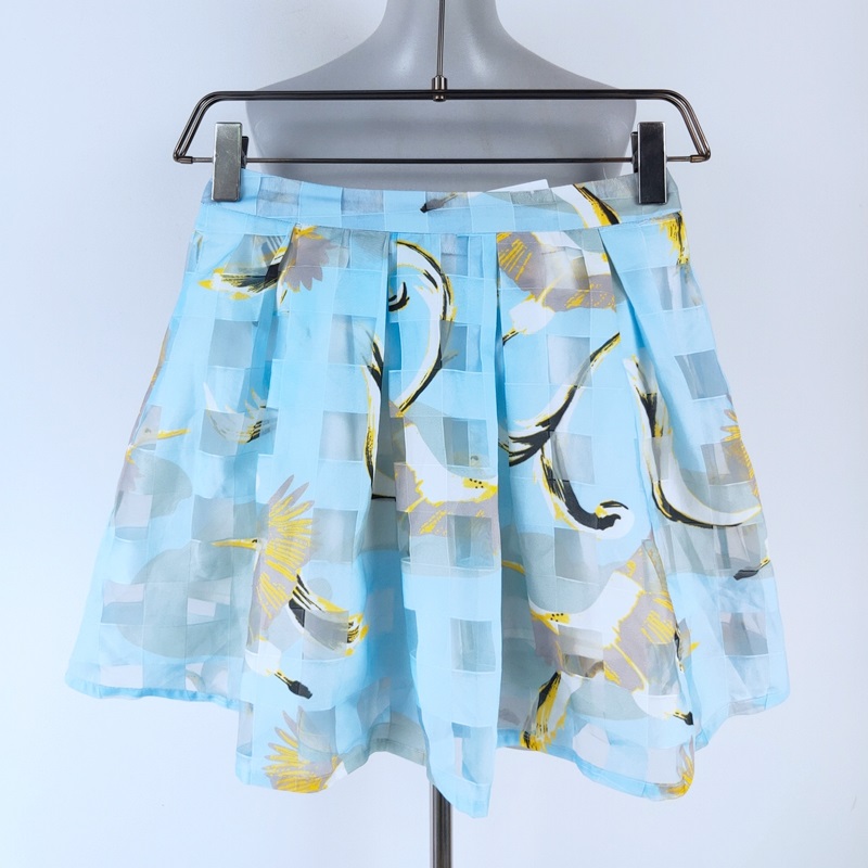 Skirt318 กระโปรงไซส์ใหญ่เอวสม็อคยางยืดหลัง ผ้าไหมแก้ว Organza โทนสีฟ้าพาสเทล มีซับในกางเกง งานสวยแมทช์กับเสื้อได้หลายแบบ