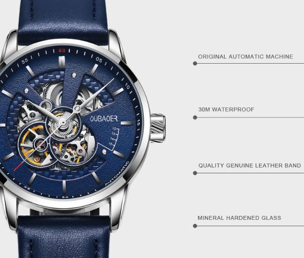 นาฬิกาข้อมือ โชว์กลไก Mechanical watch สายหนัง หน้าปัดด้านใน ดีไซน์ ลายเส้นถัก สาน งานดีไซน์ นาฬิกากลไก สปอร์ตสุดหรู 320432