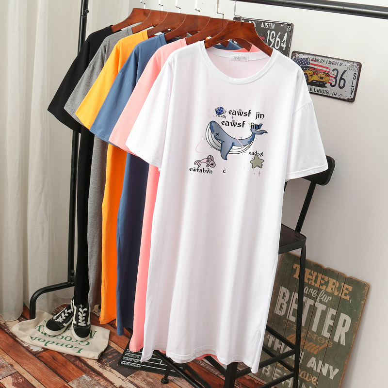 เดรสสไตล์เสื้อยืด S-3XL(อกเสื้อยืด 43- 51 นิ้ว)ใส่สบายๆอยู่บ้าน ใส่นอน