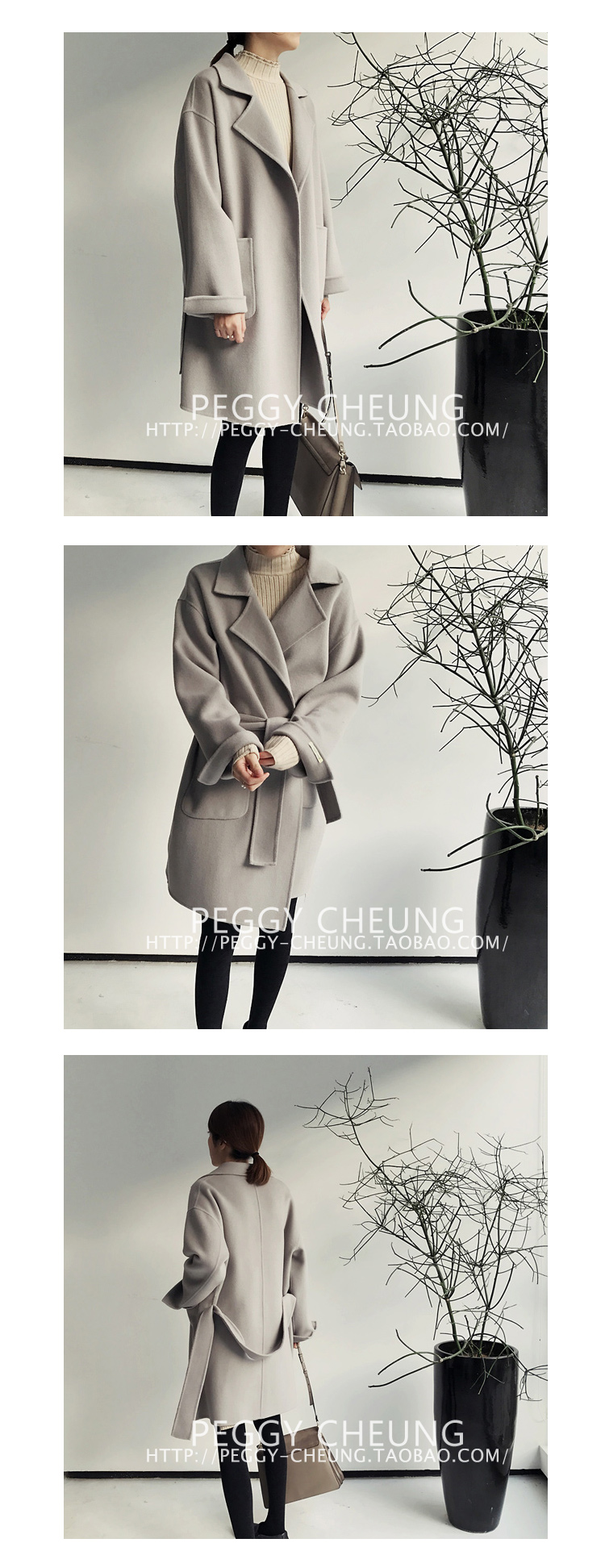 OverCoat เสื้อโค้ทกันหนาว ทรงโคล่งสีเทา ผ้าวูลผสม บุซับในกันลม พร้อมส่ง same pic