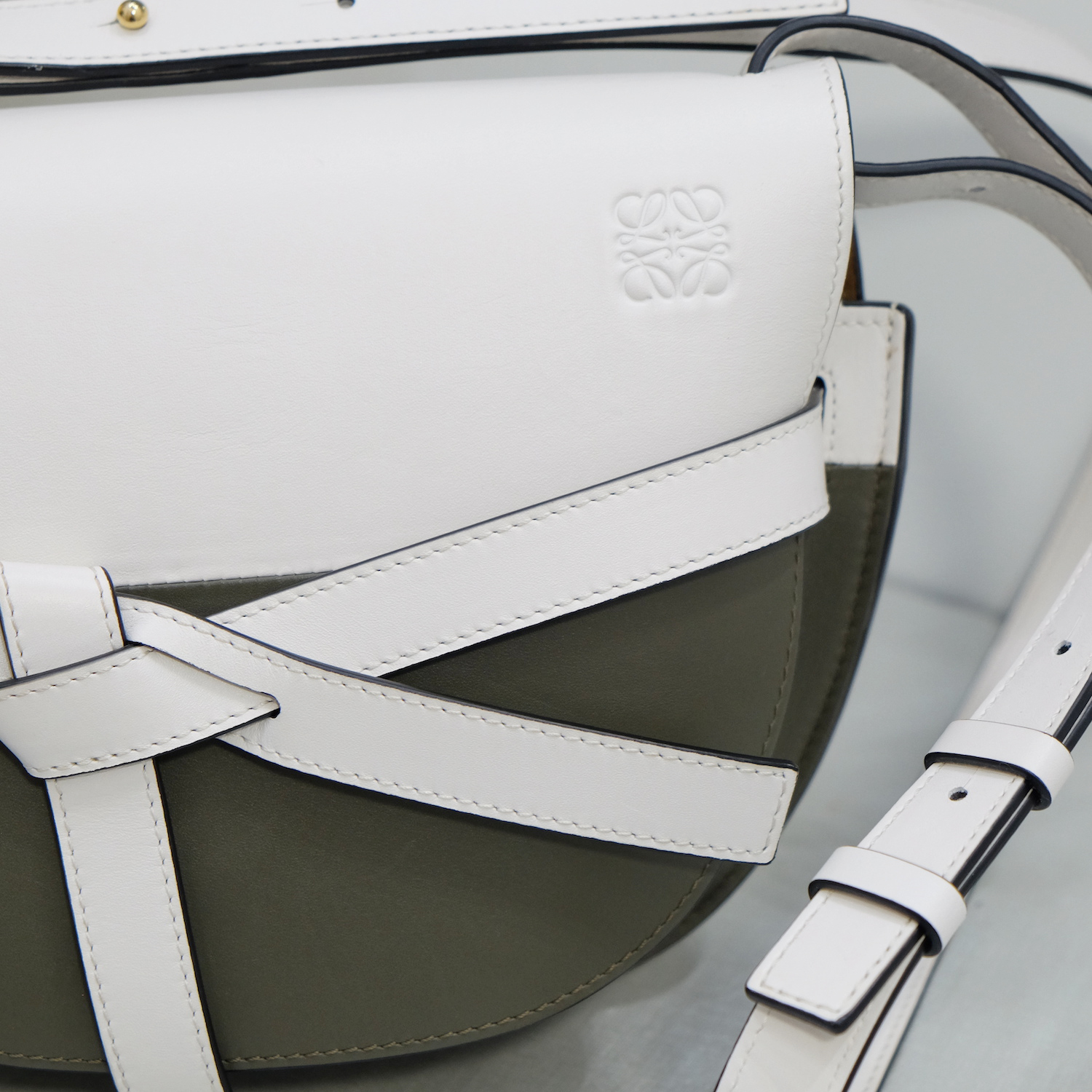 Loewe White/Khaki Calf Leather Small Gate