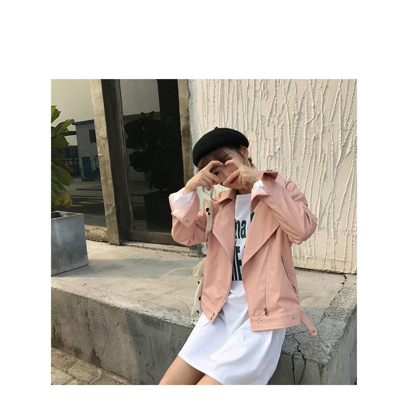 แจ็คเก็ตหนัง ทรงสวย งานคุณภาพดี เก๋ไก๋ พร้อมส่งเลยจ้า pink