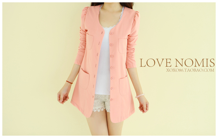 พร้อมส่ง - เสื้อคลุมตัวยาว สีชมพูอ่อน สไตล์เกาหลี เก๋ๆ ชมพูอ่อน