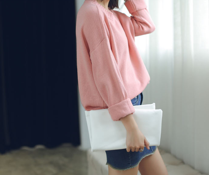 Sweater เสื้อสเวทเตอร์แขนยาว สีชมพู ทรงสวย จะใส่เดี่ยวไหรือใส่โค้ทคลุมก็เริ่ด