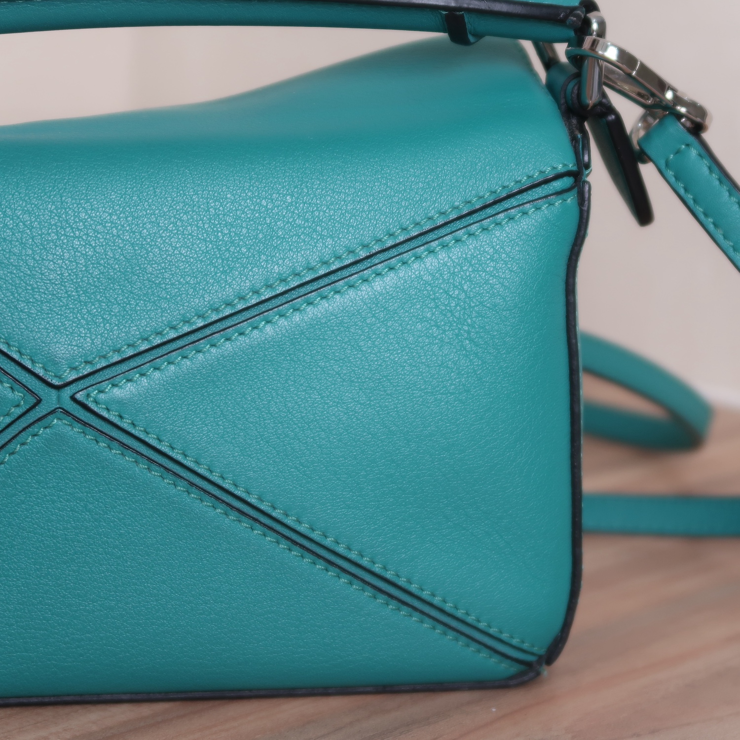 Loewe Emerald Green Calfskin Puzzle Mini SHW
