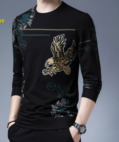 เสื้อยืด ผู้ชาย สีดำ เสื้อยืด แขนยาว แบบวัยรุ่น เสื้อยืด ลายนกอินทรี ลายเสือ แบบเท่ เสื้อยืด วัยรุ่น ใส่เที่ยว 110212
