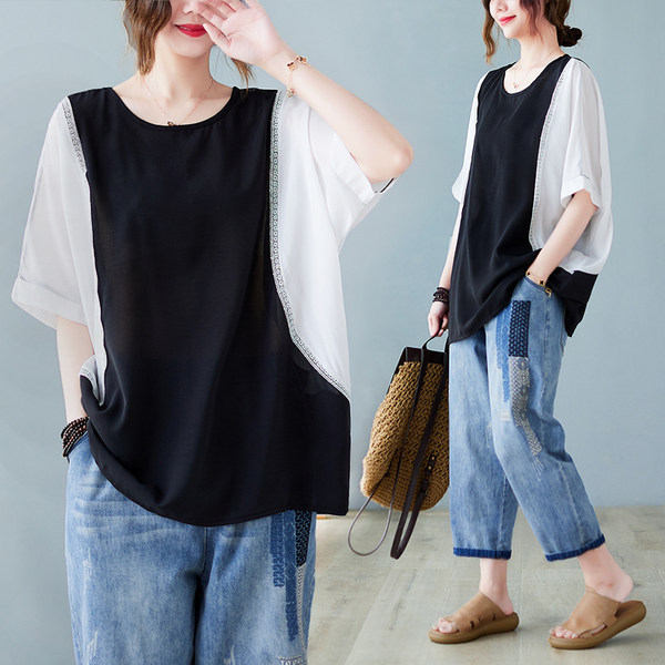 เสื้อลินินคนอ้วน เสื้อทีเชิ้ตคนอ้วนผู้หญิง เสื้อทีเชิ้ตตัวใหญ่ By Literary Plus size