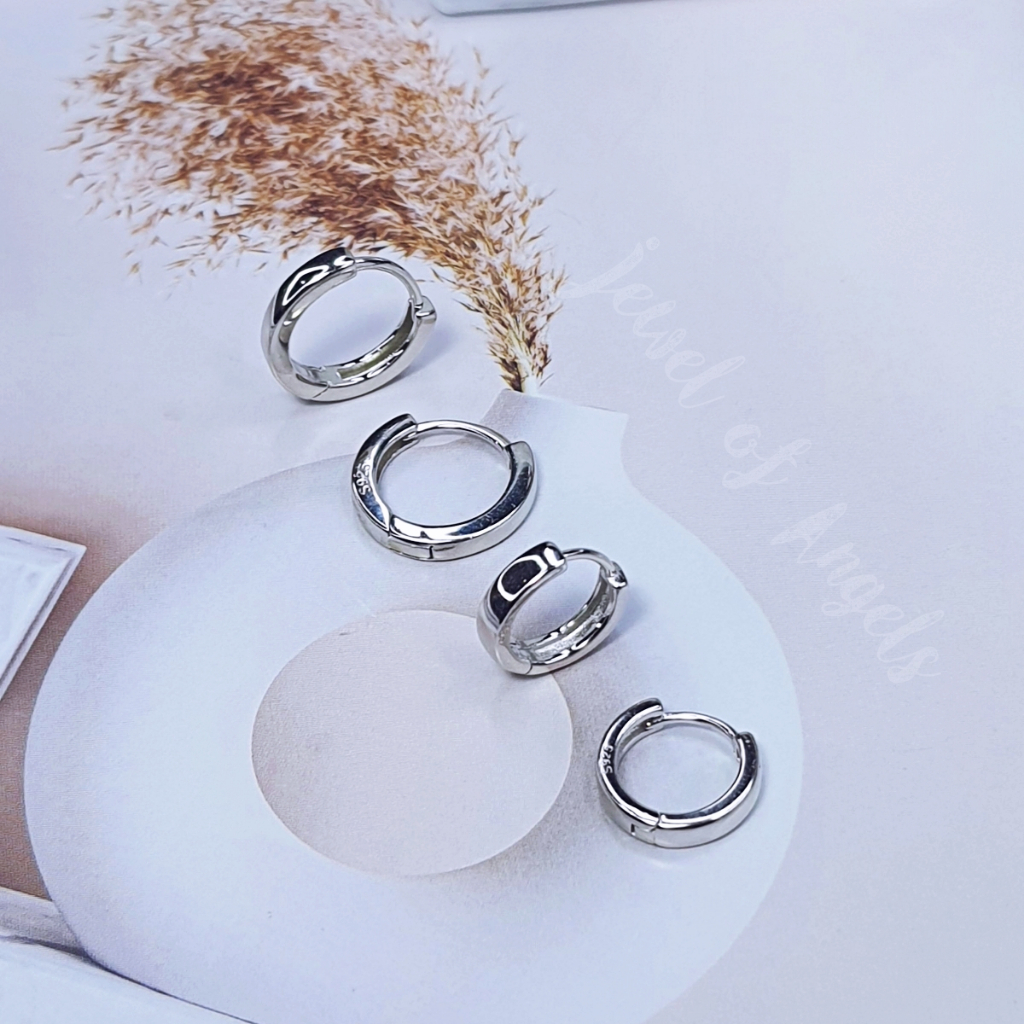 ต่างหูเงินแท้ S925 รุ่น Cozy ต่างหูห่วงเรียบเงินแท้ทั้งชิ้น ขอบเหลี่ยม Silver925 ต่างหูผู้ชาย