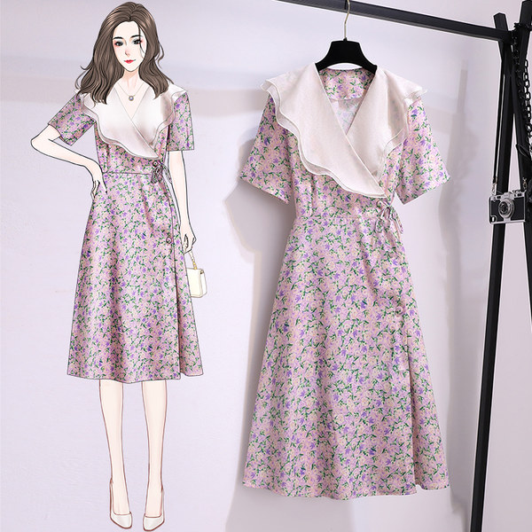 เดรสคนอ้วน เดรสสาวอวบ ชุดเดรสคนอ้วนวัยรุ่นแขนสั้น BY PLUS SIZE Girl