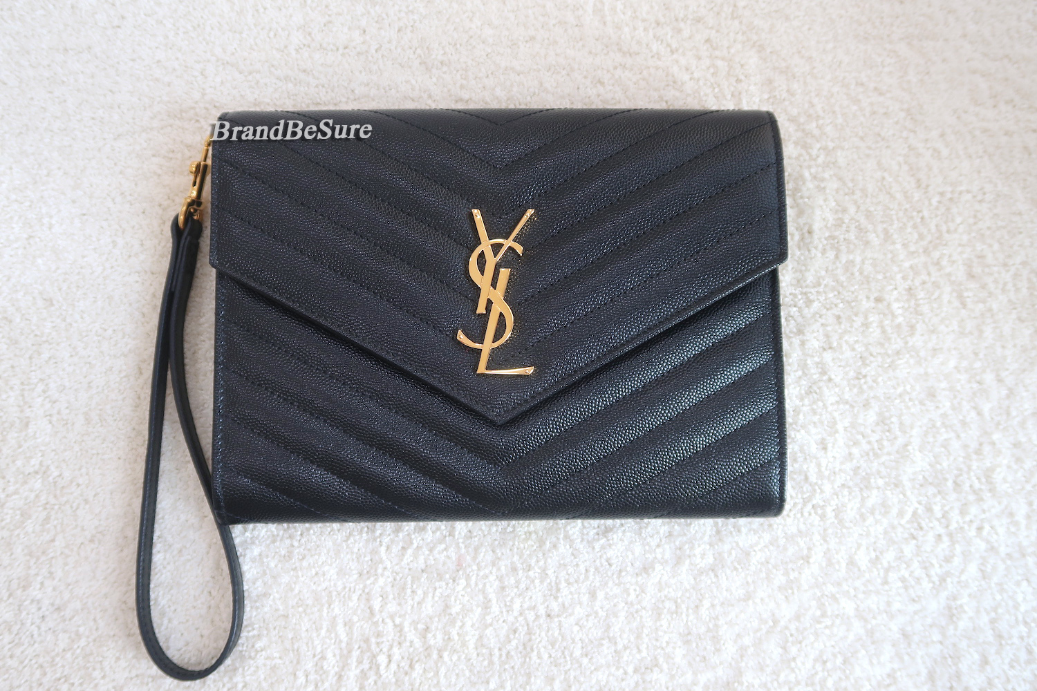 Saint Laurent Black Cassandre Matelasse Wristlet Pouch