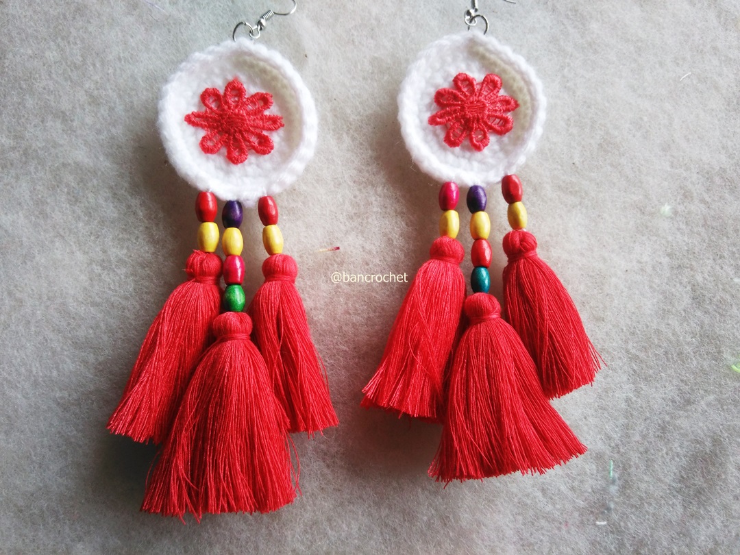 ต่างหูถักโครเชต์ crochet earrings หลากสี 4-6 นิ้ว