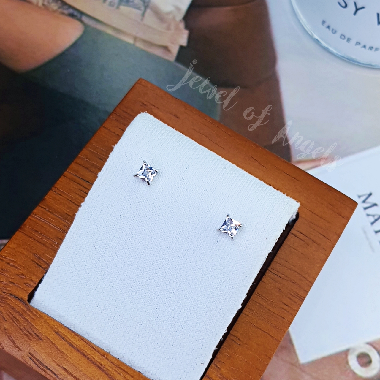 ต่างหูเงินแท้ S925 รุ่น Equal เพชรCZ สี่เหลี่ยม สีเงิน เงินแท้ทั้งชิ้น Silver925 ต่างหูน่ารัก ต่างหูผู้หญิง ตุ้มหูเงินแฟชั่น