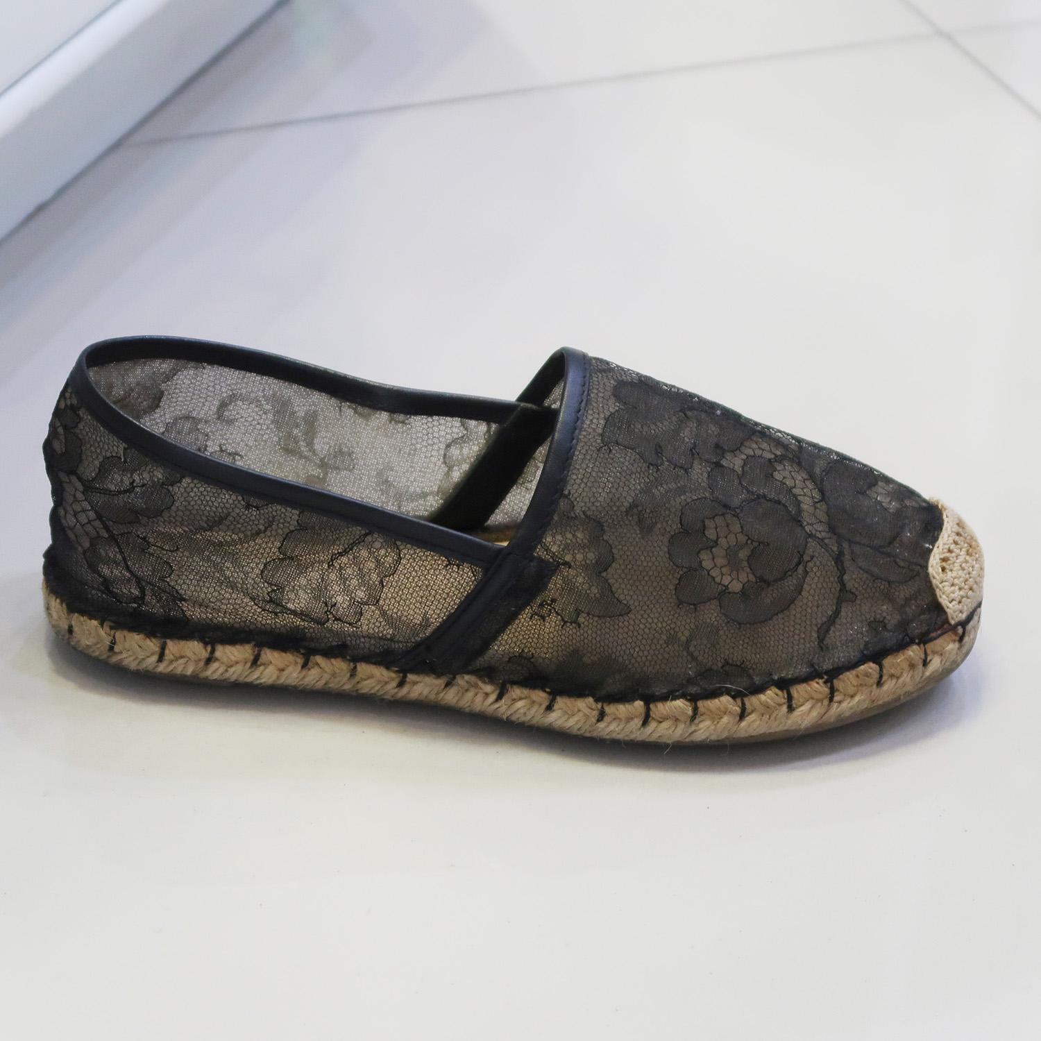 Valentino Black Lace Flat Espadrilles Shoes Size 36