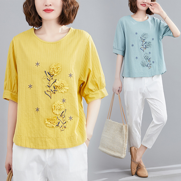 เสื้อผ้าฝ้าย เสื้อผ้าลินิน สไตล์ฤดูร้อน BY Lian Zhi Cotton and linen art สไตล์VINTAGE มีขนาดไซส์อกประมาณ 35-40 นิ้ว