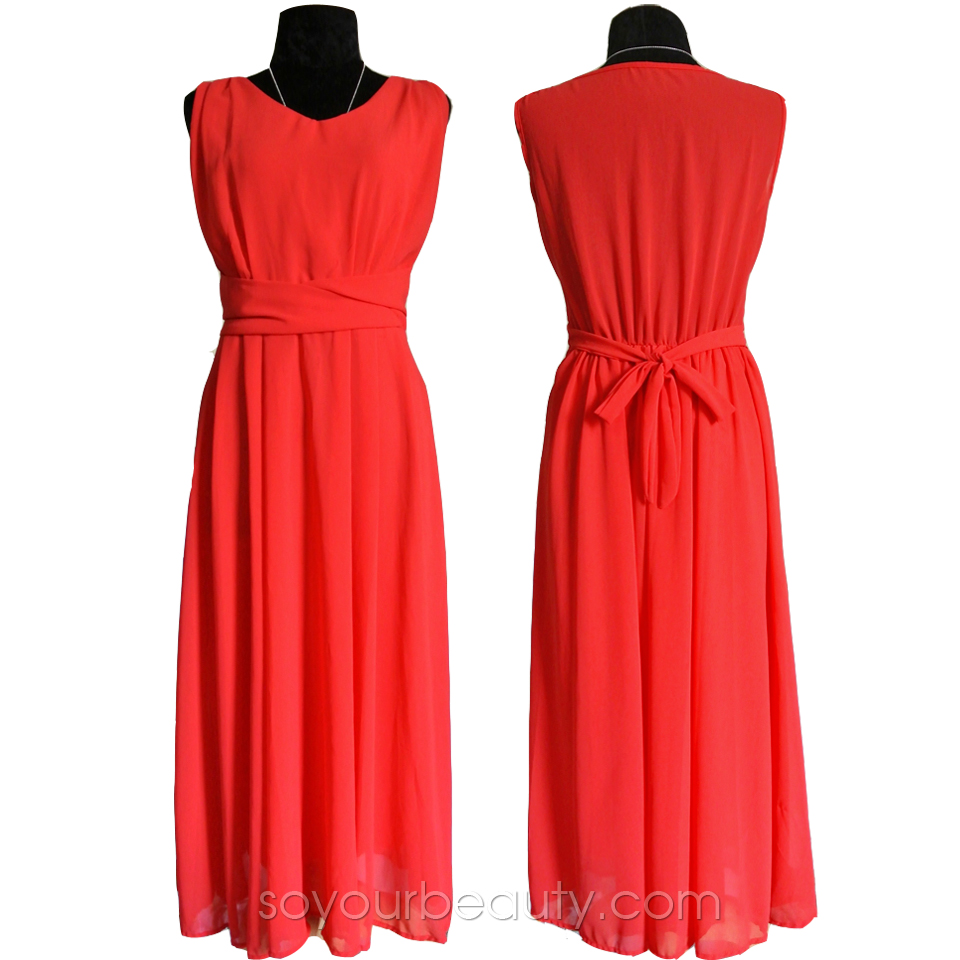 ชุดเดรสยาวชีฟองแขนกุด