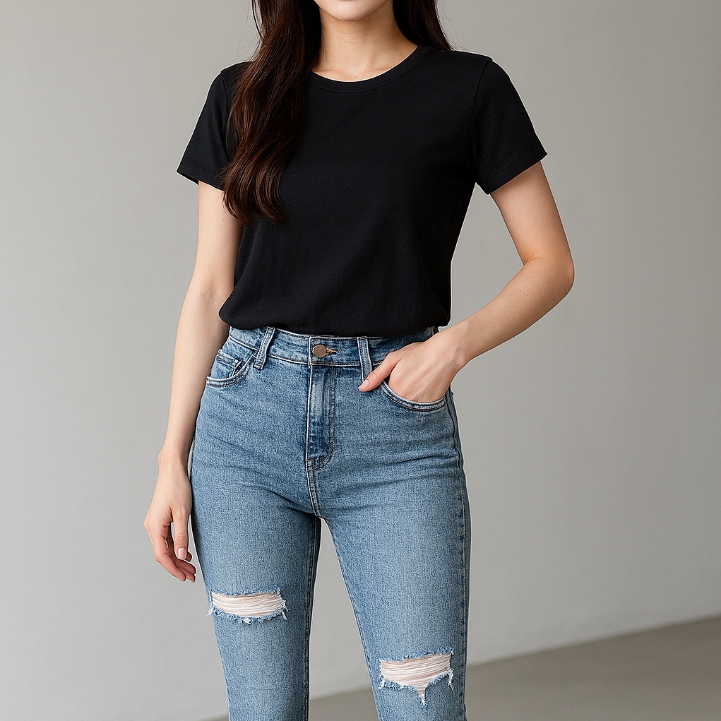 🖤 Blouse3635 เสื้อยืดตัวเด็ด เรียบเท่ใส่ง่าย ไม่มีเอาท์! เสื้อยืดสีดำคอกลมแขนสั้น ผ้าคอตตอนเนื้อดีหนานุ่ม ยืดหยุ่น ใส่สบาย