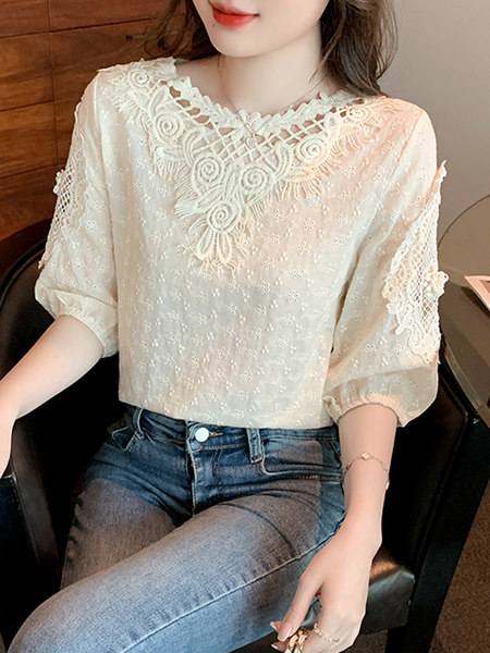 เสื้อลูกไม้ แขนสั้น