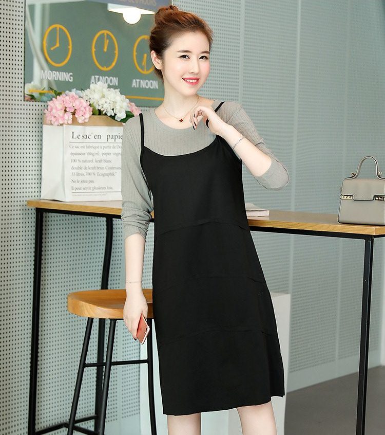 Dress4309 เดรสไซส์ใหญ่สาวอวบทรงเอี๊ยมแขนยาวสีพื้นดำทูโทน(เป็นชุดติดกัน) ผ้าคอตตอนผสมสแปนเด็กซ์เนื้อดีนุ่มมีน้ำหนักทิ้งตัว เนื้อผ้าใส่สบายยืดขยายได้เยอะ งานสวยใส่ง่ายน่ารักมาก มี 2 สี เขียว, น้ำตาล