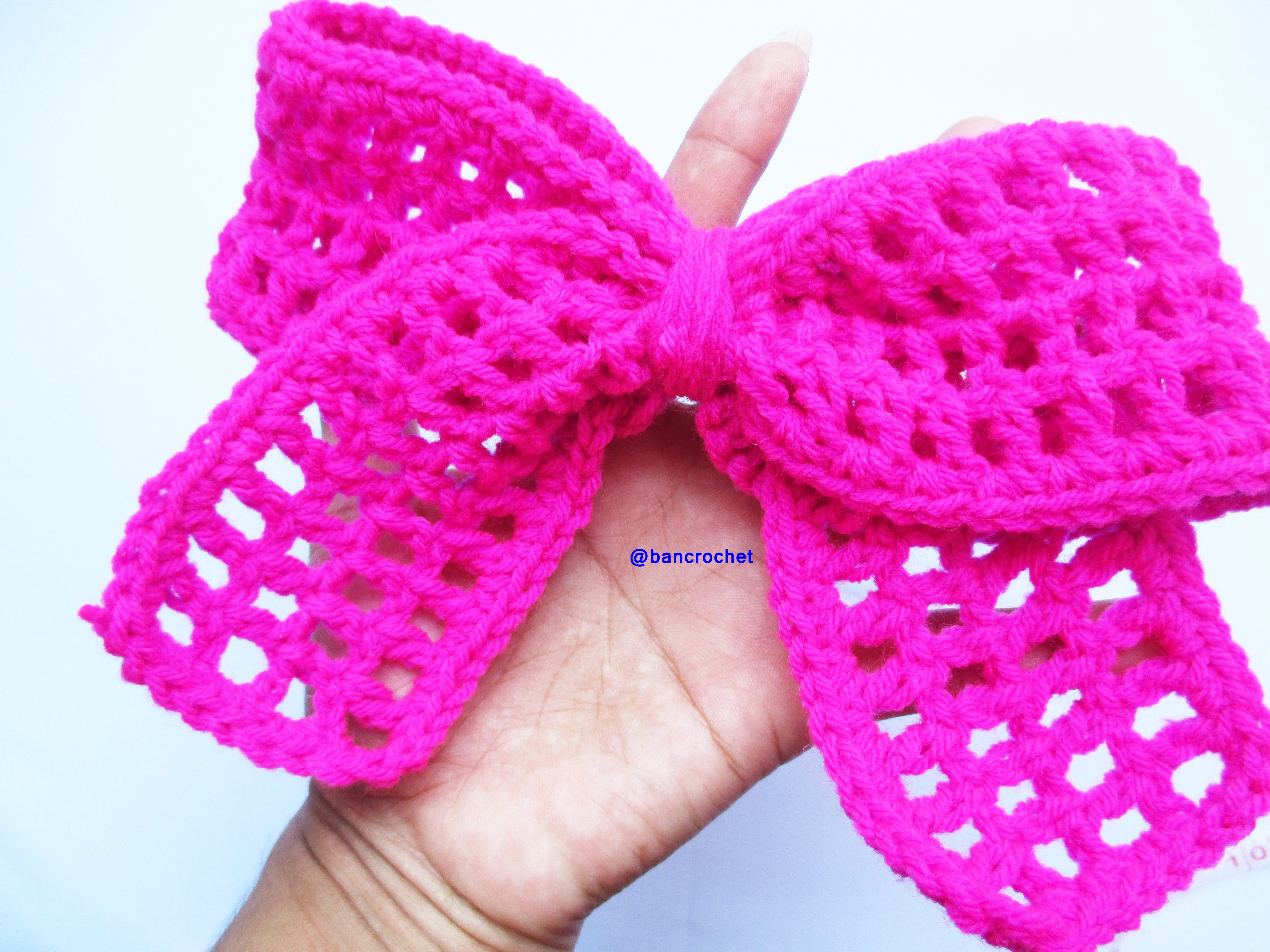 Bancrochet โบว์ถักโครเชต์ Crochet Bow ชมพูบานเย็น 4 นิ้ว