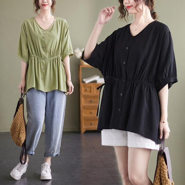 เสื้อลินินคนอ้วน เสื้อทีเชิ้ตคนอ้วนผู้หญิง เสื้อทีเชิ้ตตัวใหญ่ By Literary Plus size