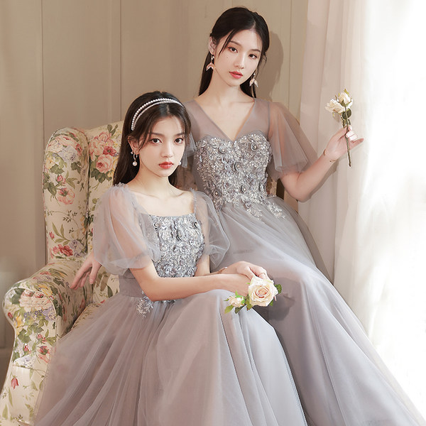 ชุดเพื่อนเจ้าสาวสีเทา ชุดเพื่อนเจ้าสาว ชุดไปงานแต่งงาน