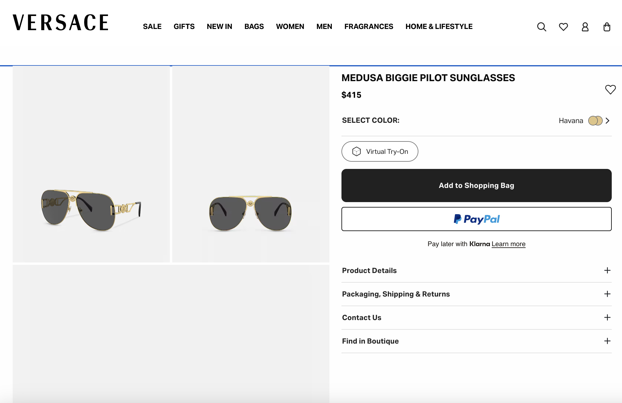 Versace Gold Medusa '95 Pilot Sunglasses