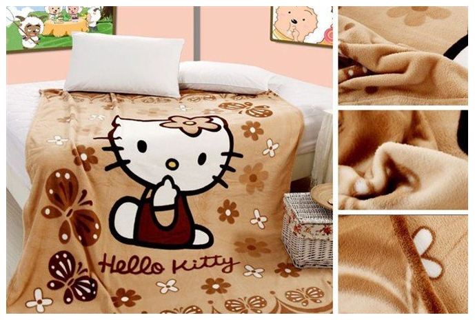 ผ้าห่มกำมะหยี่ เนื้อนุ่ม Hello Kitty สีน้ำตาล
