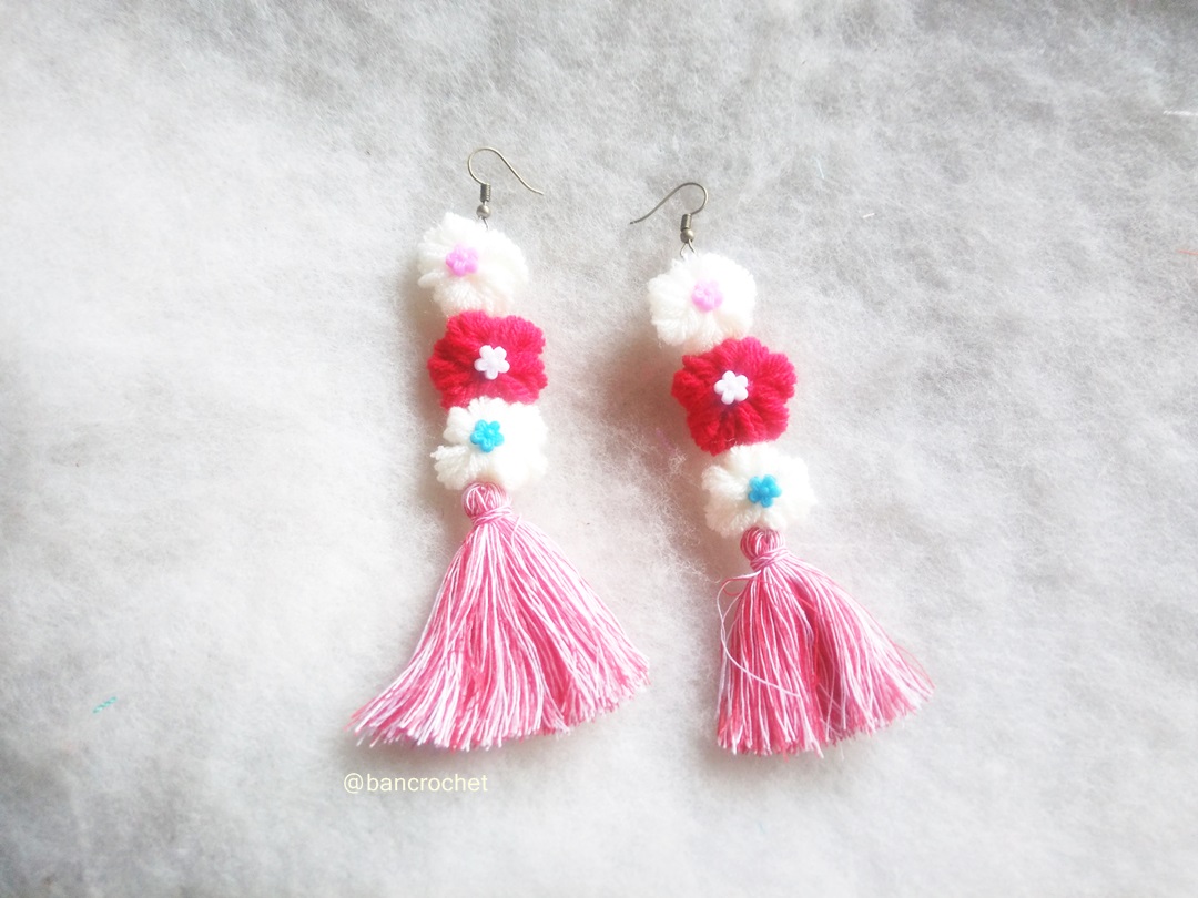 Bancrochet ต่างหูถักโครเชต์ crochet earring หลากสี 4-6 นิ้ว