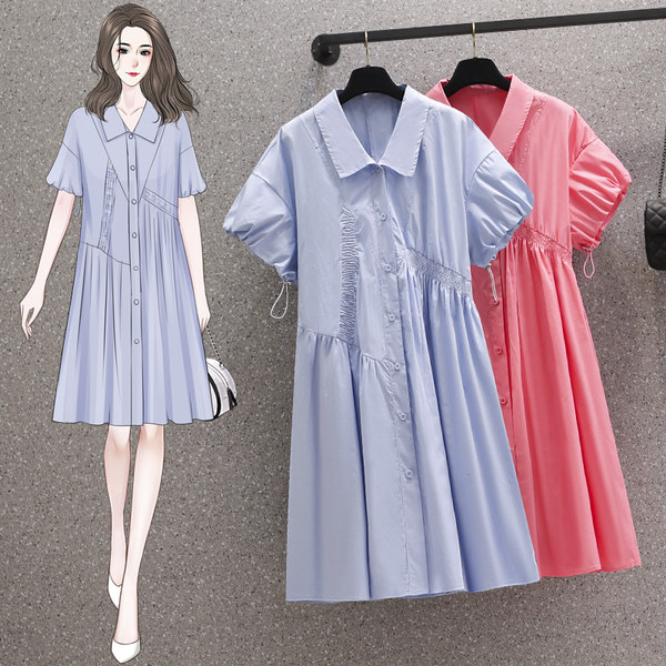 เดรสคนอ้วน เดรสสาวอวบ ชุดเดรสคนอ้วนวัยรุ่น สีฟ้า สีแดง BY PLUS SIZE Girl