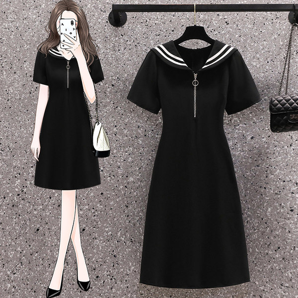 เดรสคนอ้วน เดรสสาวอวบ ชุดเดรสคนอ้วนวัยรุ่นแขนสั้น BY PLUS SIZE Girl