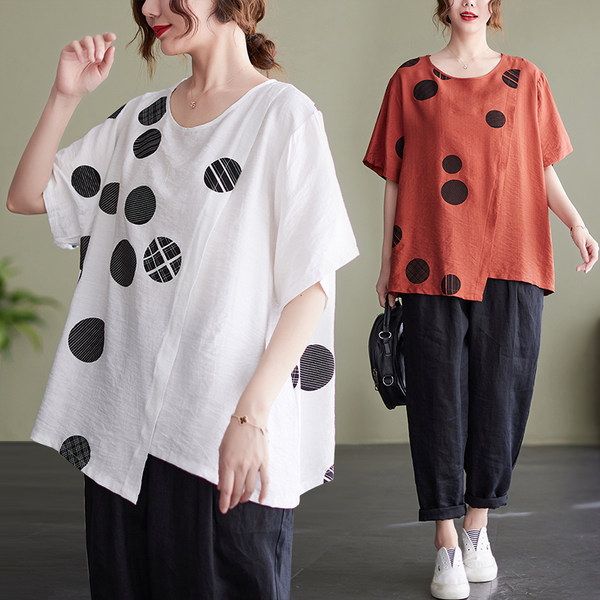เสื้อลินินคนอ้วน เสื้อทีเชิ้ตคนอ้วนผู้หญิง เสื้อทีเชิ้ตตัวใหญ่ By Literary Plus size