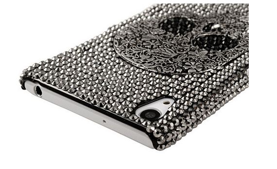 เคส สำหรับ SONY Xperia Z2 D6503 D6502 เคส 3 มิติ ลายหัวกะโหลก สีเงิน เคสแบบ ร๊อค ๆ ติด Rhinestone เคส Diy แบบเท่ ๆ 35556