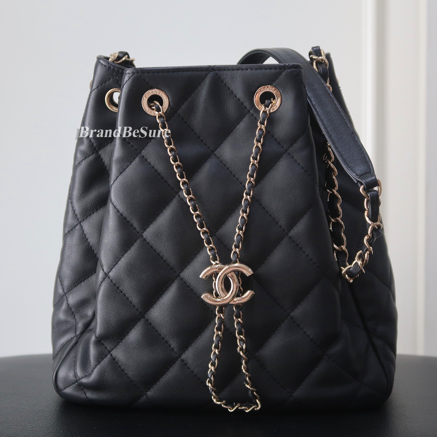 Chanel Black Lambskin Medium Drawstring GHW