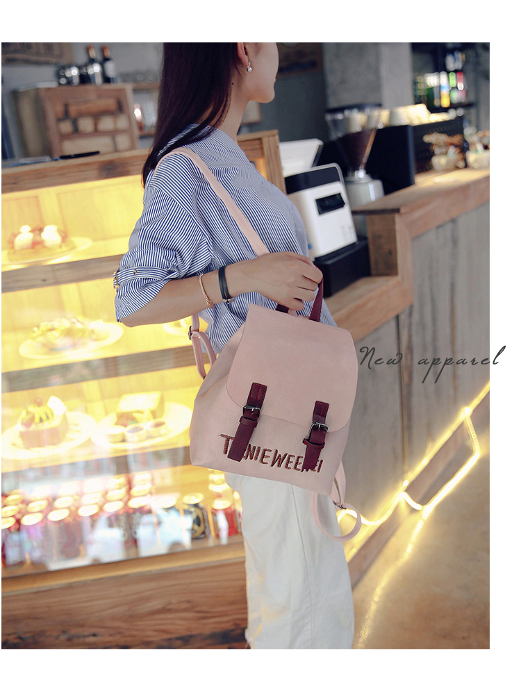 กระเป๋าเป้ สไตล์เกาหลี ลายปัก ทรงน่ารัก สีชมพู หนังนิ่ม พร้อมส่ง pink