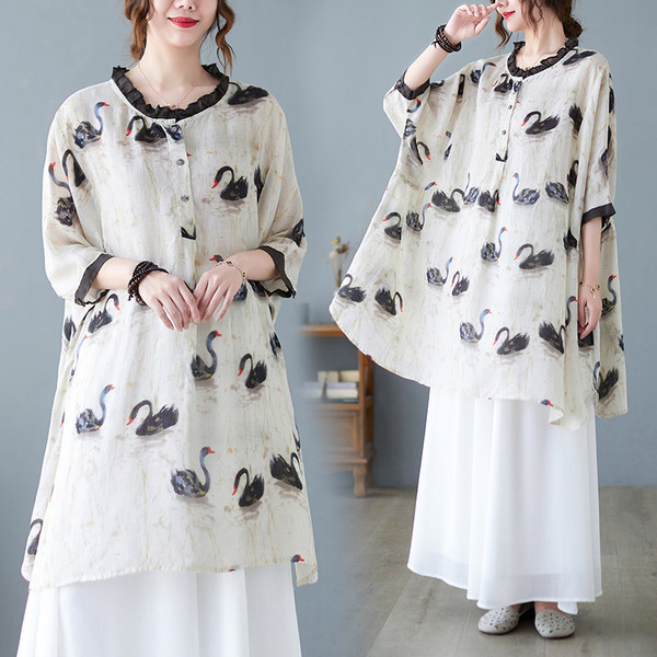 เสื้อลินินคนอ้วน เสื้อทีเชิ้ตคนอ้วนผู้หญิง เสื้อทีเชิ้ตตัวใหญ่ By Literary Plus size