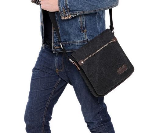 กระเป๋าสะพายข้าง กระเป๋า ผ้าแคนวาส ผ้ายีนส์ ผู้ชาย ใส่ของกระจุกกระจิก กระเป๋าสะพาย แนวตั้ง ใส่ Ipad ได้ แต่ง ตะเข็บ แบบเท่ ๆ มีดีไซน์ 713125