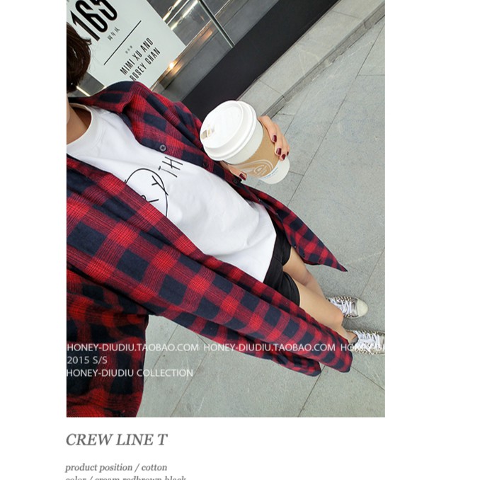 เสื้อคลุมลายสก๊อต ตัวยาว เกาหลีฝุดๆ พร้อมส่ง สีแดง