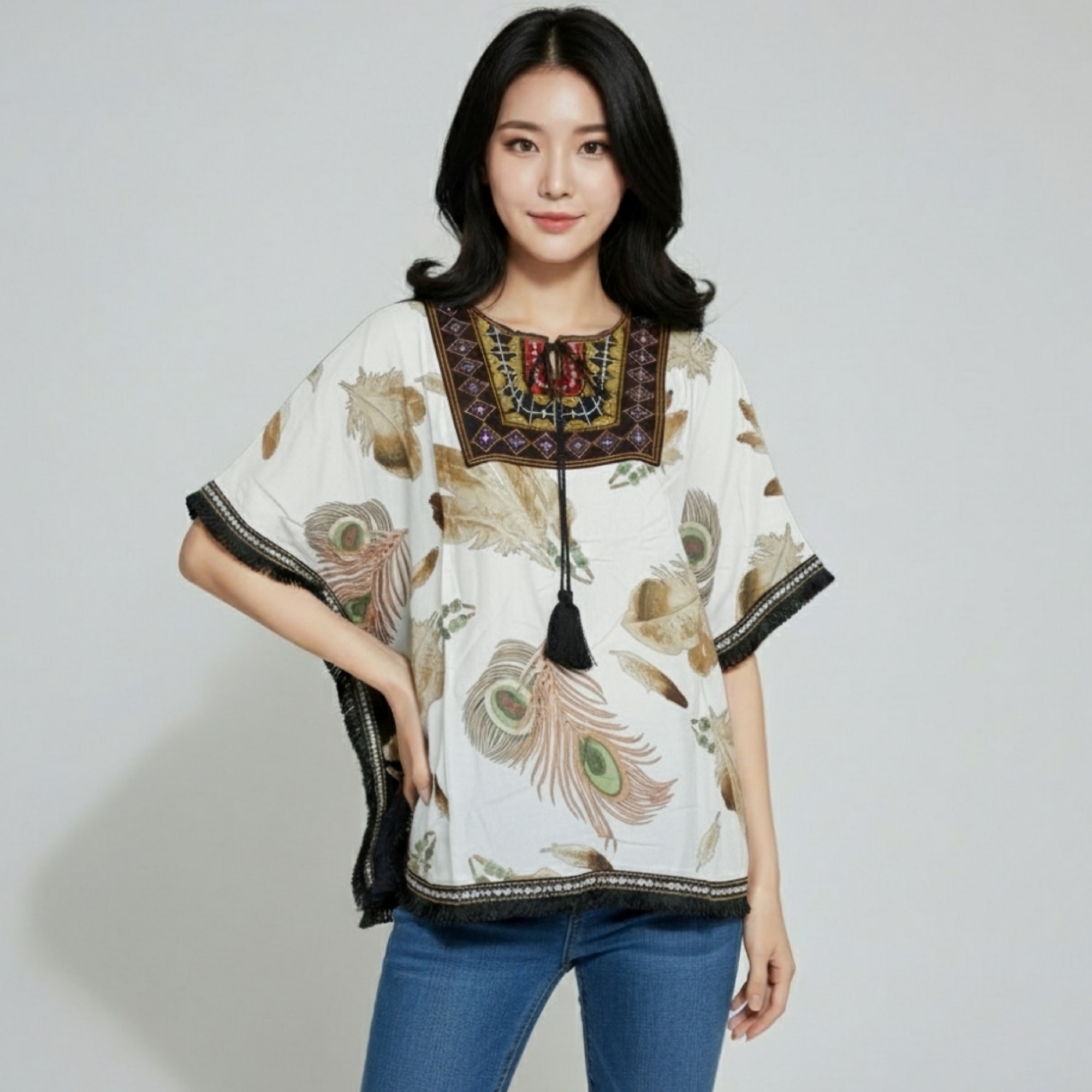 🌿 Blouse3746 เสื้อแฟชั่นโบฮีเมียน ผ้าสปัน สวยคลาสสิกใส่สบาย