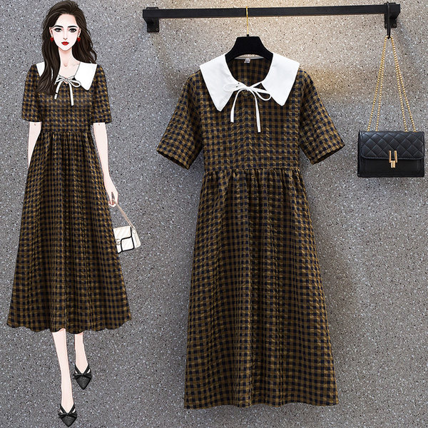 เดรสคนอ้วน เดรสสาวอวบ ชุดเดรสคนอ้วนวัยรุ่นแขนสั้น BY PLUS SIZE Girl