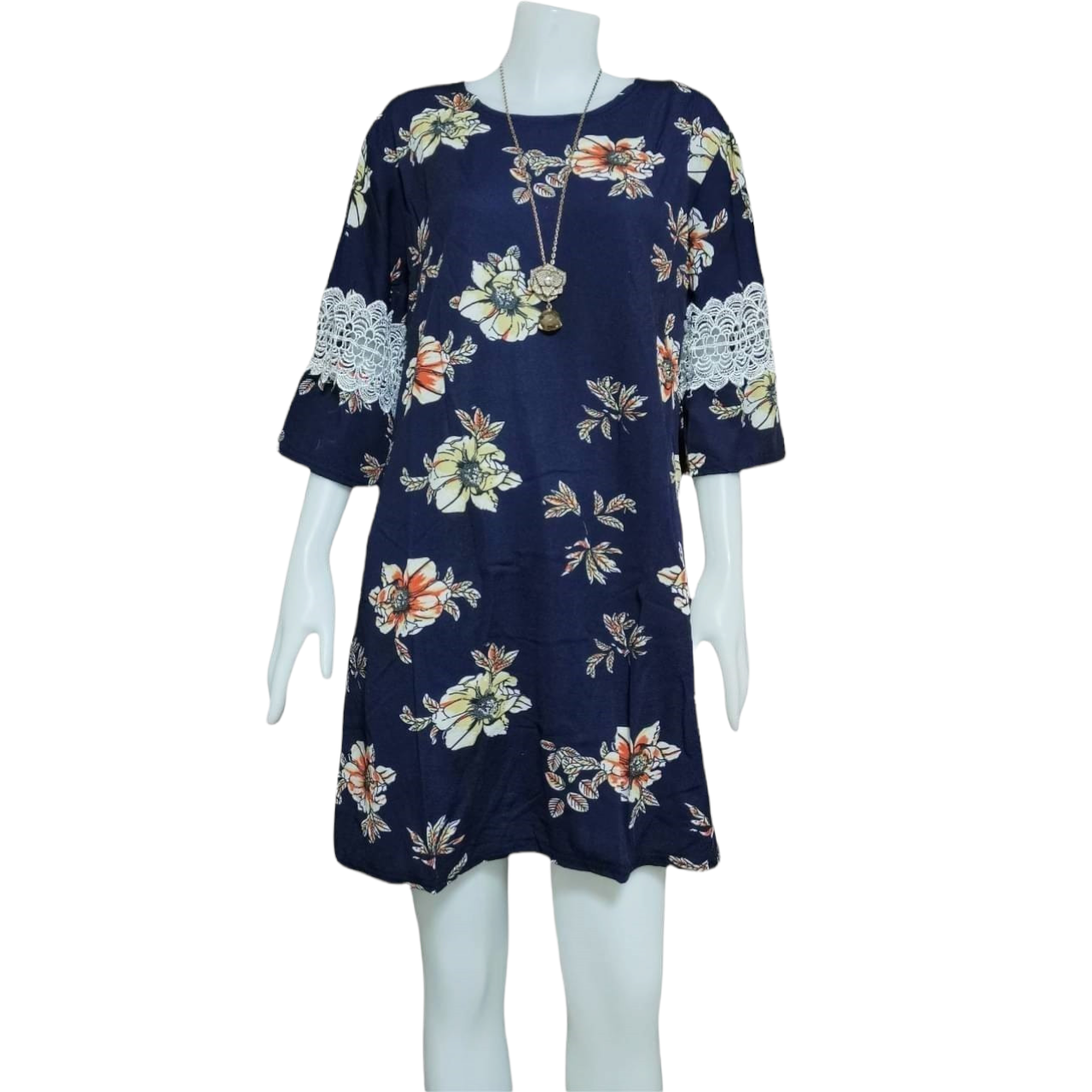 Dress4388 เดรสไซส์ใหญ่ทรงปล่อยลายดอกไม้ แขนสามส่วนระบายแต่งลูกไม้ ผ้าวูลเวฟ(ผ้าหนังไก่)เนื้อดีหนานิ่มมีน้ำหนักยืดขยายได้เยอะใส่สบายสุด งานดีทรงสวย ทรงนี้ใส่ได้เรื่อยๆ **พร้อมส่ง 4 สี แดง, เขียวมิ้นท์, กรม, ดำ